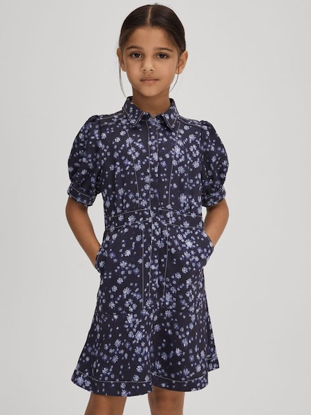 Junior Printed Puff Sleeve Dress in Navy Print (K72461) | HK$980