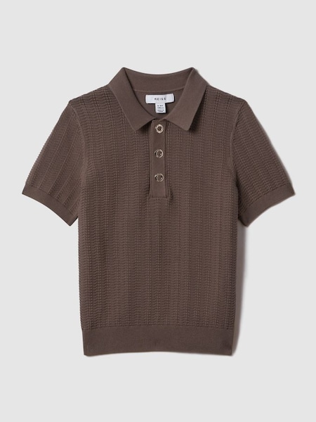Teen Textured Modal Blend Polo Shirt in Pecan Brown (K72464) | $70