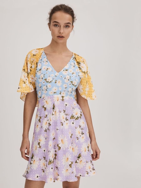 Florere Printed Cape Sleeve Mini Dress in Multi (K72526) | $360