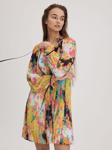 Robe courte plissée à col noué Florere, multicolore (K72538) | 195 €