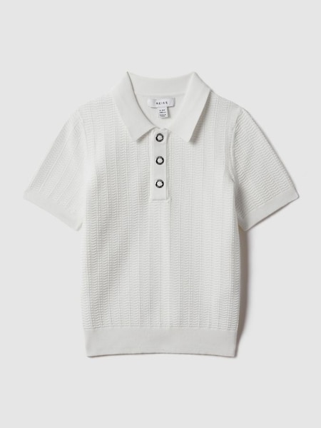 Teen Textured Modal Blend Polo Shirt in White (K72562) | €60