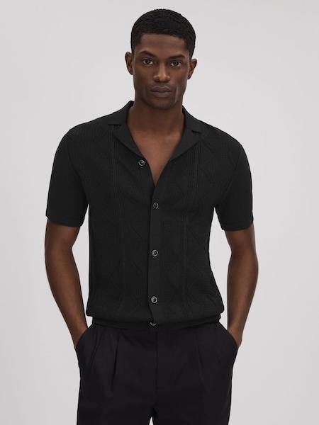 Cable Knit Cuban Collar Shirt in Black (K74318) | €170