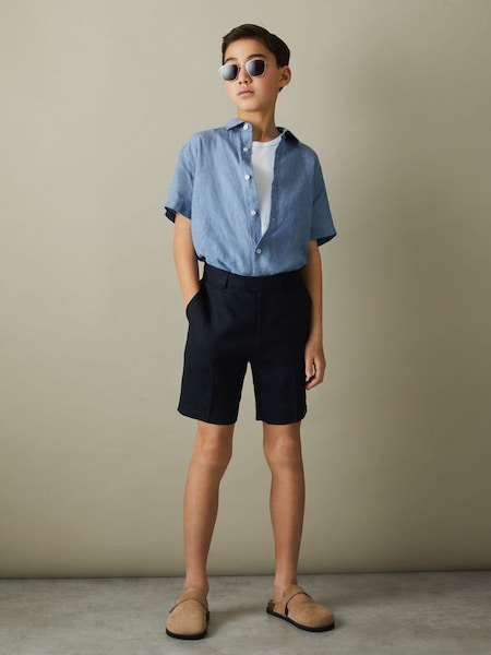 Short Sleeve Linen Shirt in Sky Blue (K74321) | HK$580