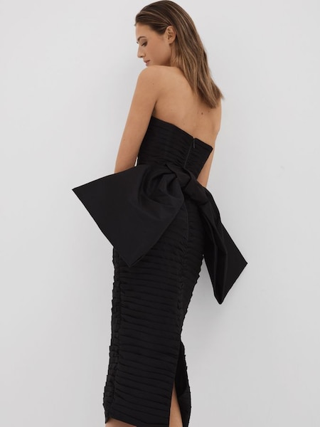 Rachel Gilbert Pleated Bow Back Midi Dress in Black (K74323) | $1,620