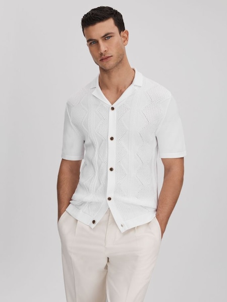 Cable Knit Cuban Collar Shirt in White (K74331) | SAR 670
