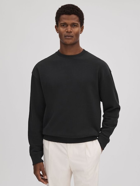 Cotton Crew Neck Sweatshirt in Washed Black (K74353) | $155
