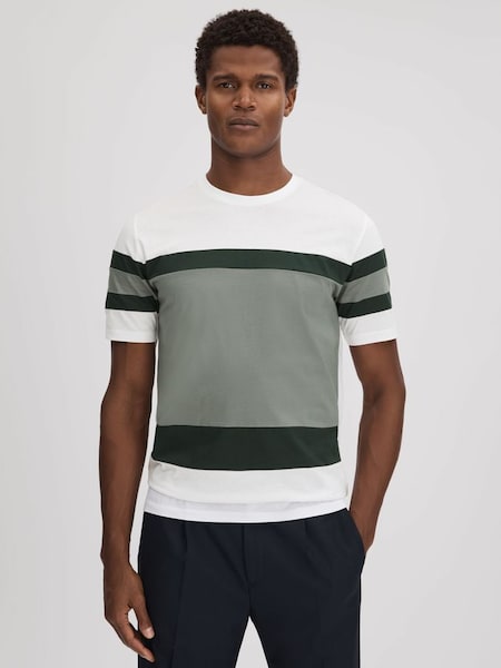 T-Shirt aus mercerisierter Baumwolle mit Rundhalsausschnitt, Salbei/Mehrfarbig (K74361) | 85 €