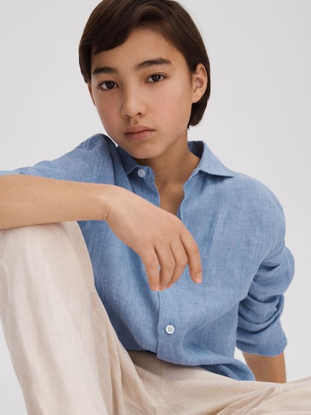 Linen Button-Through Shirt in Sky Blue (K74378) | $80