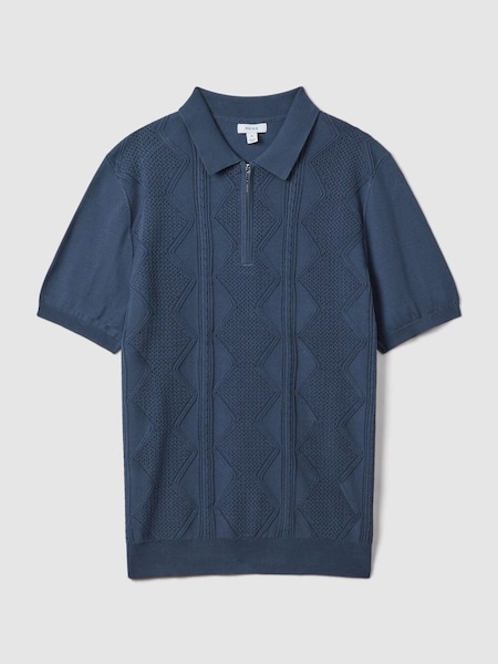 Cotton Half-Zip Polo Shirt in Blue Smoke (K74380) | €140