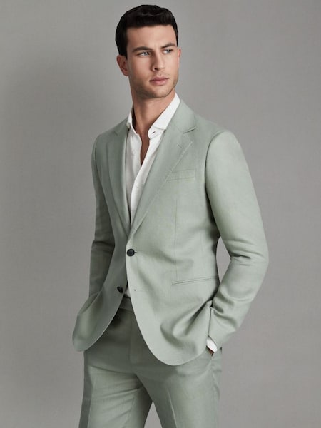 Slim-fit linnen blazer met enkele rij knopen in Apple (K74391) | € 425