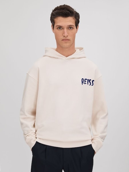 Kapuzensweatshirt aus Baumwolle mit Motiv in Relaxed Fit, Ecru/Blau (K74399) | 185 €