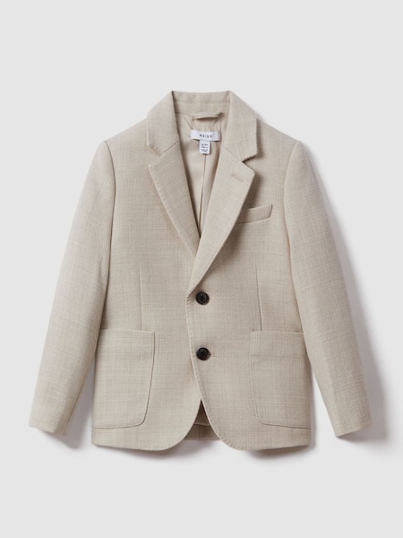 Textured Wool Blend Single Breasted Blazer in Stone (K77617) | $225