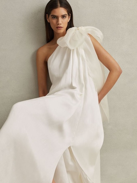 One-Shoulder Bow Maxi Dress in Ivory (K80815) | $810