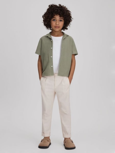Junior Textured Cotton Cuban Collar Shirt in Pistachio (K81423) | SAR 160