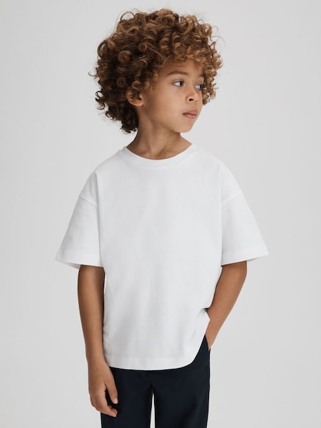 T-shirt surdimensionné à col ras du cou en coton, blanc (K81488) | 20 €