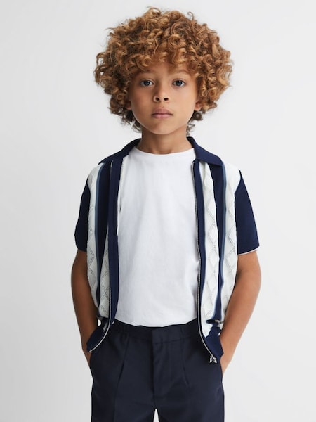 Hemd mit Blockfarben und Reißverschluss, Marineblau/Weiß (K81503) | 60 €