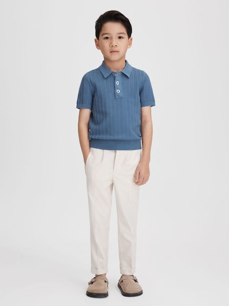 Senior Textured Modal Blend Polo Shirt in Cornflower Blue (K81510) | €55