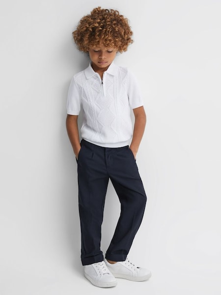 Senior Cotton Half-Zip Polo Shirt in White (K81536) | €60