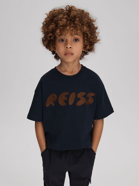 T-Shirt aus Baumwolle mit Rundhalsausschnitt und Motivdruck, Marineblau (K81543) | 25 €