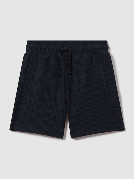 Junior Textured Cotton Drawstring Shorts in Navy (K81544) | $45