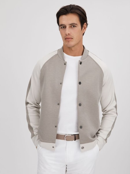 Blouson taupe/blanc color block en jersey (K81547) | 185 €