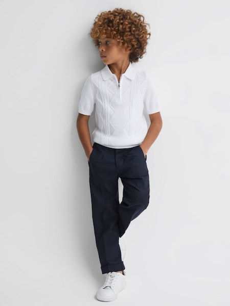 Junior Cotton Half-Zip Polo Shirt in White (K81550) | €55