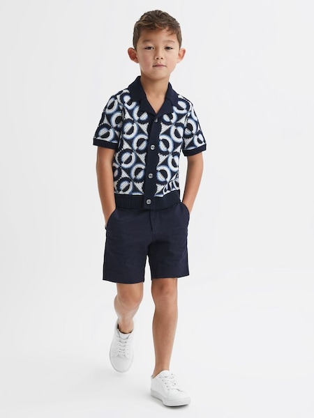 Chemise tricotée à col cubain pour junior, bleu marine (K81554) | 85 €