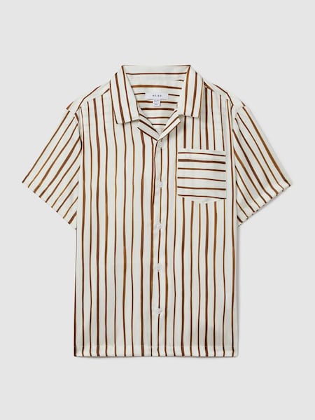 Chemise rayée à col cubain, couleur écru/tabac (K81556) | 65 €