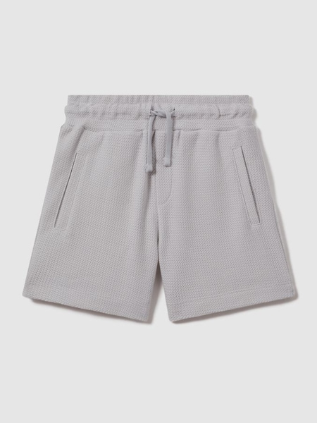 Junior Textured Cotton Drawstring Shorts in Silver (K81566) | SAR 115