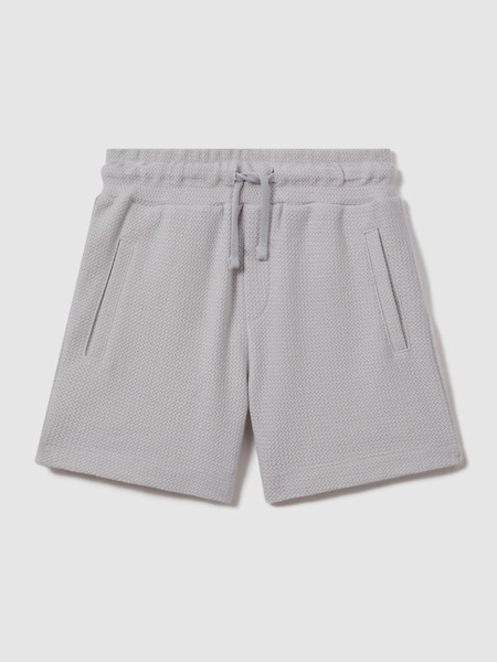 Senior Textured Cotton Drawstring Shorts in Silver (K81572) | SAR 135