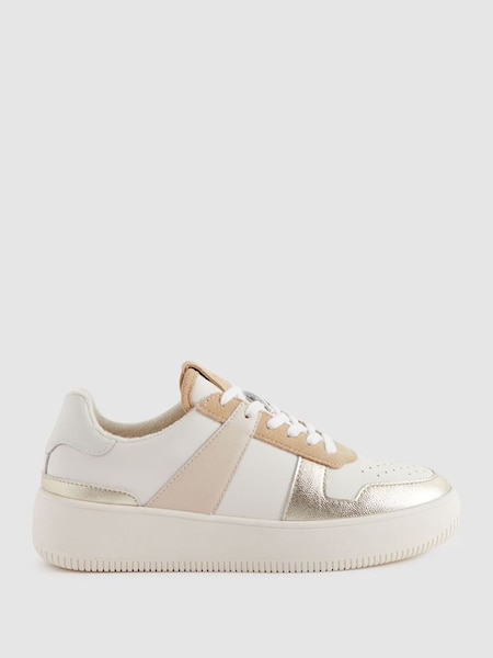 Mid Top Leather Trainers in White/Gold (K81573) | $295