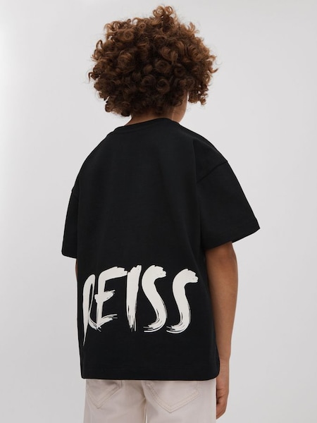 T-Shirt aus Baumwolle mit Motivdruck, gewaschenes Schwarz (K81576) | 30 €