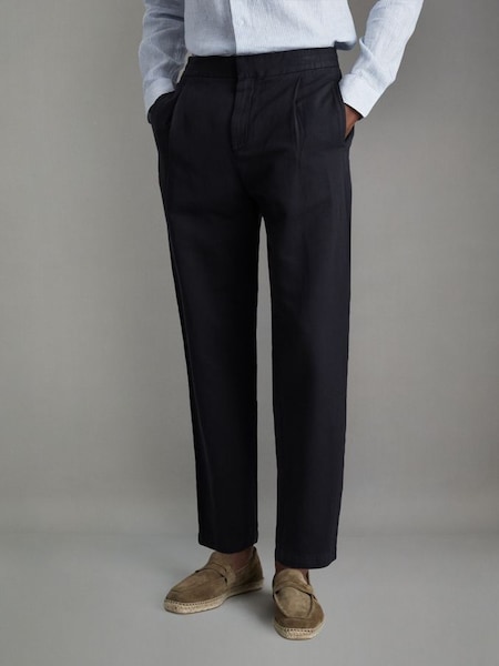 Relaxed Cotton Blend Elasticated Waist Trousers in Navy (K81608) | $210