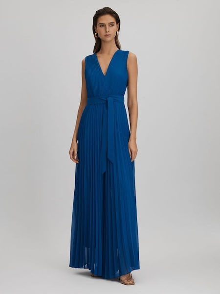 Pleated Belted Jumpsuit in Cobalt Blue (K83113) | CHF 415