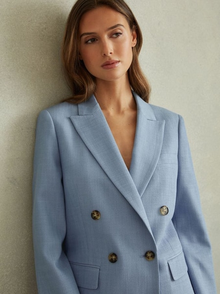 Petite Double Breasted Suit Blazer with TENCEL™ Fibers in Blue (K83116) | HK$4,030