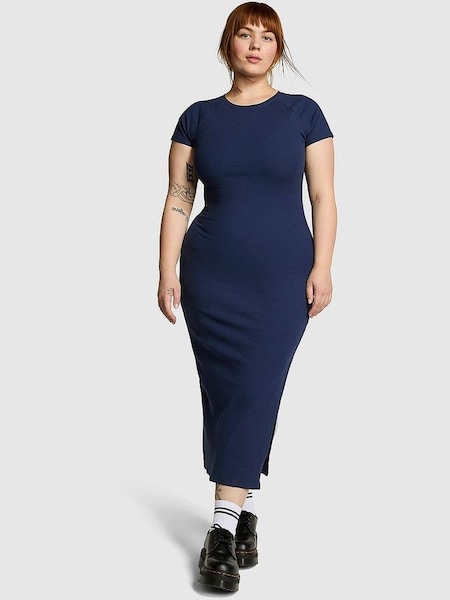 Midnight Navy Blue Short Sleeve Midi Dress (K86364) | €41