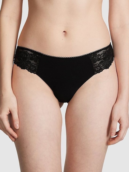Pure Black Lace Trim Thong No Show Knickers (K86393) | €10.50