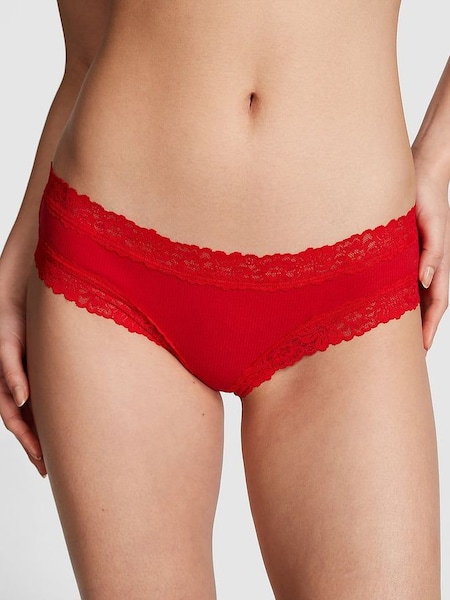 Pin Up Red Lace Trim Rib Cheeky Knickers (K86419) | €10.50