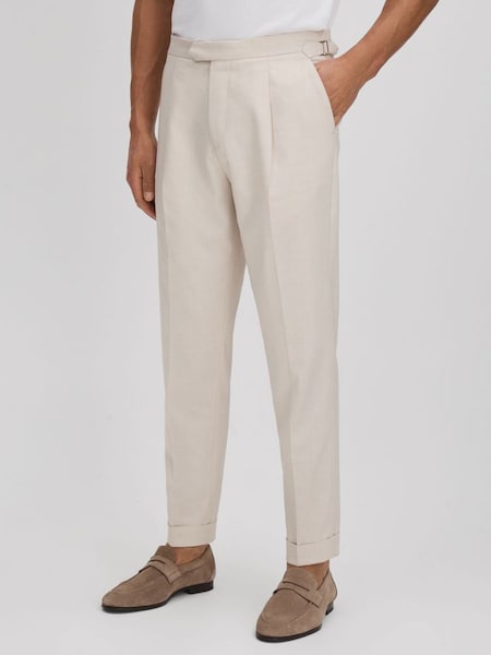 Slim Fit Adjuster Tapered Trousers with Turn-Ups in Ecru (K86611) | HK$2,080
