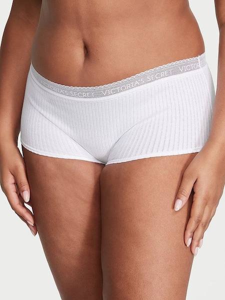 White Drop Needle Pointelle Short Logo Cotton Knickers (K89063) | €10.50