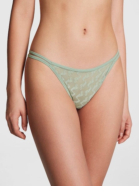 Iceberg Green Thong Flocked Mesh Strappy Knickers (K89091) | €10.50