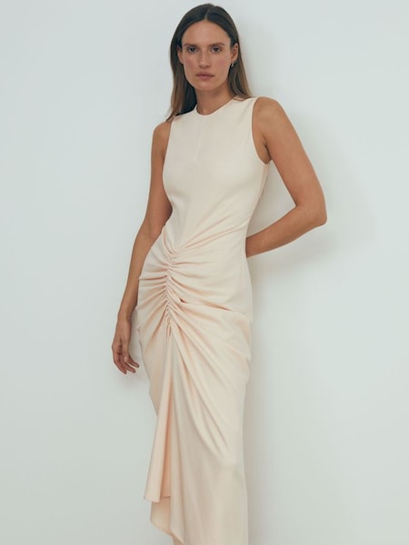 Atelier Felicity - Poederroze nauwsluitende midi-jurk met rimpeleffect (K92199) | € 565