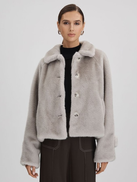 Meotine Faux Fur Jacket in Light Grey (K92266) | SAR 1,692