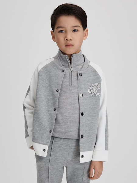 Senior Jersey Varsity Jacket in Soft Grey/White (K92521) | $46