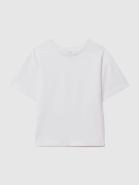 Teen Oversized Cotton Crew Neck T-Shirt in White (K92527) | $45