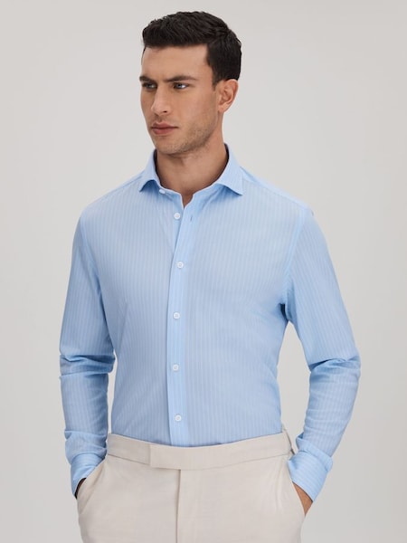 Striped Cotton Blend Shirt in Soft Blue/White (K93649) | $180