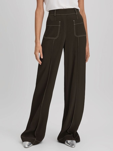 Pantalons larges à coutures contrastées, couleur kaki (K93667) | 245 €