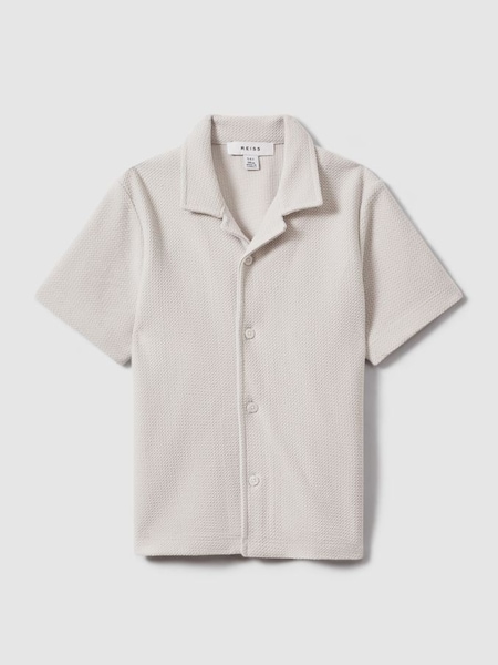 Teen Textured Cotton Cuban Collar Shirt in Silver (K95867) | $60