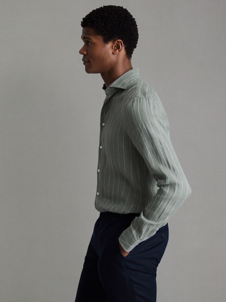 Linen Button-Through Shirt in Sage Stripe (K95890) | €140