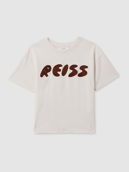 Teen Cotton Crew Neck Motif T-Shirt in Ecru (K95891) | €35